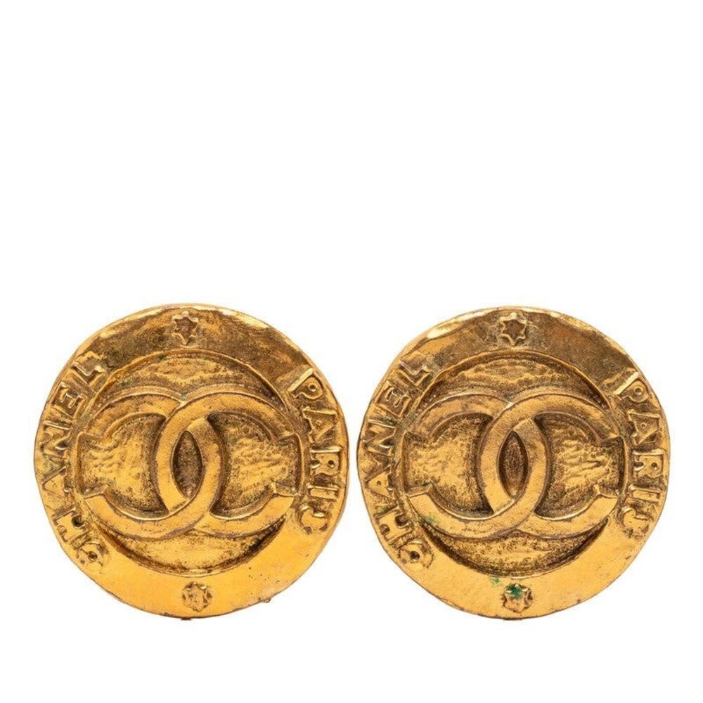 Chanel CC Logo Circle Gold Plated Earrings Gold